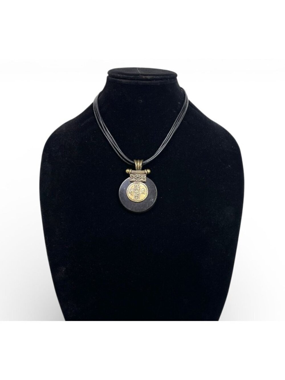 Chicos Gold-Tone & Black Multi-Strand Amulet Pendant Necklace Vintage-Style